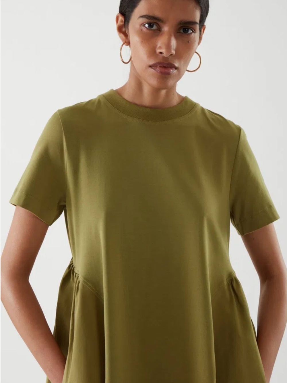 COS Olive Midi Swing Dress in Green - Picture 2 of 8